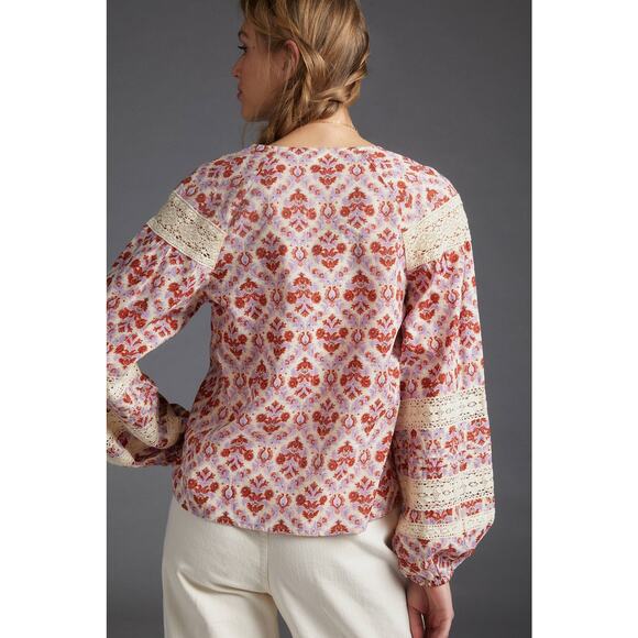 New Anthropologie Eze Sur Mer Yvonne Lace Boho Chic Blouse $98 SMALL Floral Geo - Picture 5 of 5